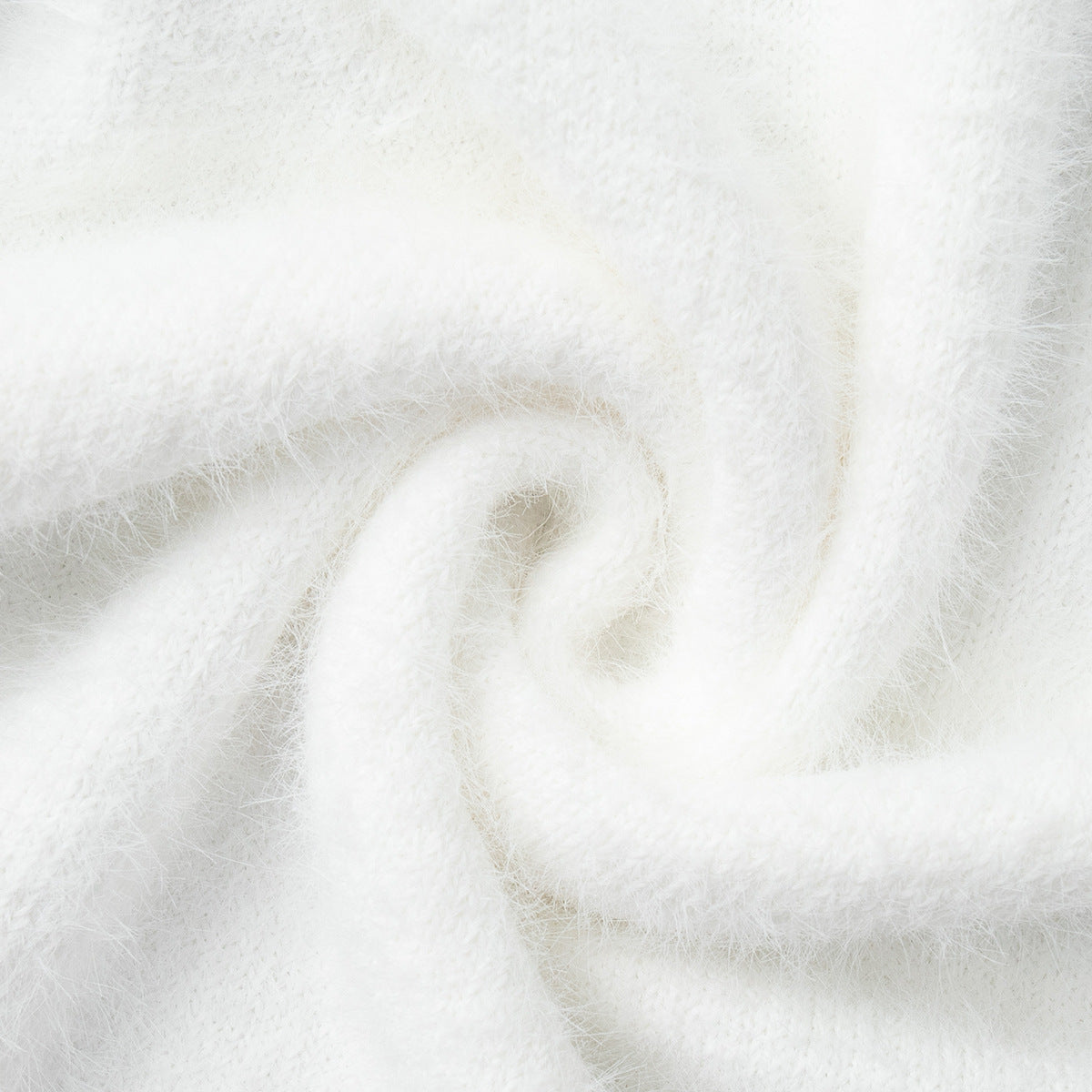 Fuzzy Knit Button Cardigan & Maxi Skirt Set in Winter White — fluffy knit texture close-up