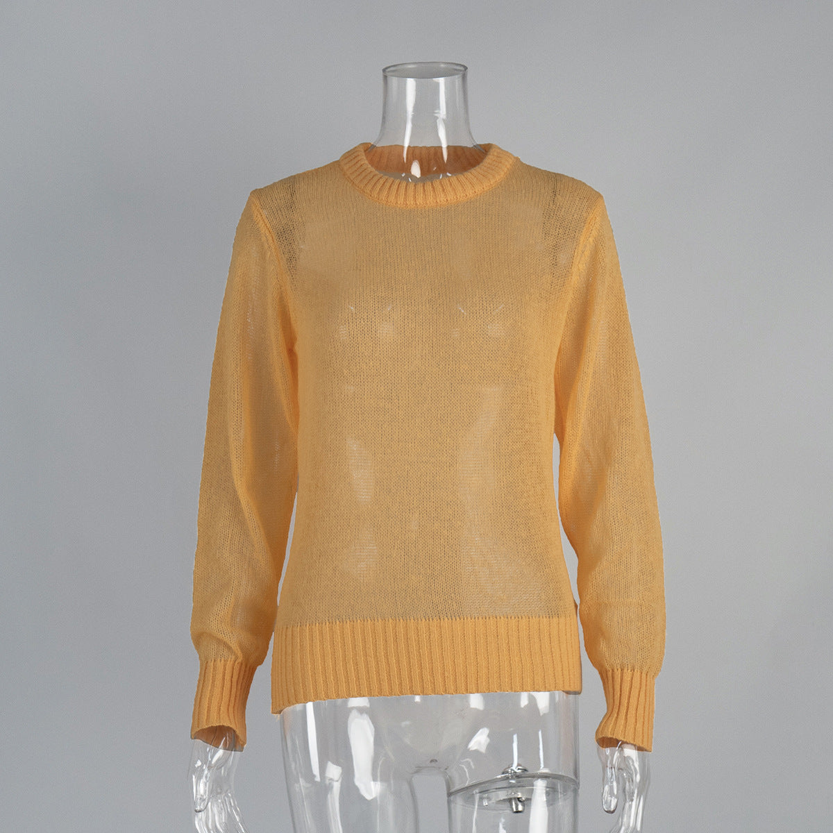 Soft Mohair-Blend Crew Neck Sweater in Yellow — front view on mannequin