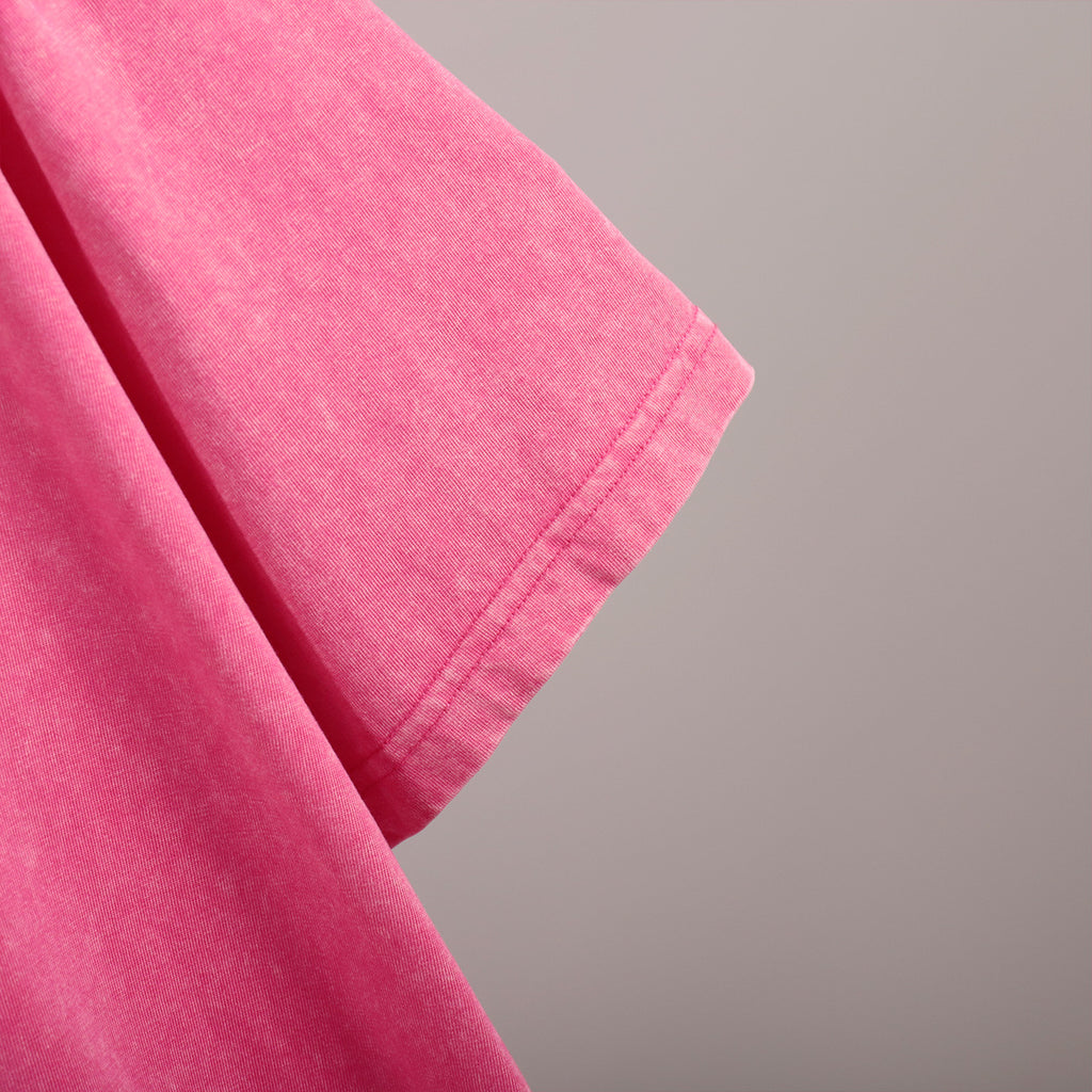 Oversized Washed Cotton Crewneck Tee in Hot Pink — close-up of the hem