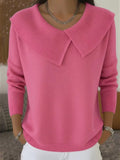 Oversized Pointed-Collar Knit Sweater in Hot Pink — front view on model