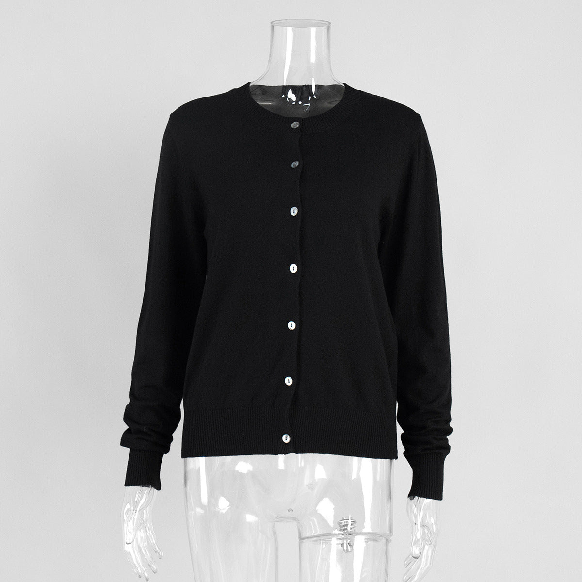Sleeveless Turtleneck Knit Top & Cardigan Twin Set in Black (Cardigan Only) — front view