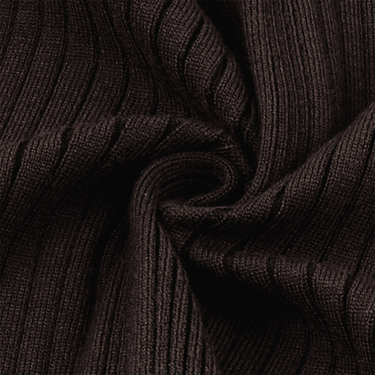 Ribbed V-Neck Knit Mini Dress with Skinny Scarf Tie in Chocolate — rib knit close-up