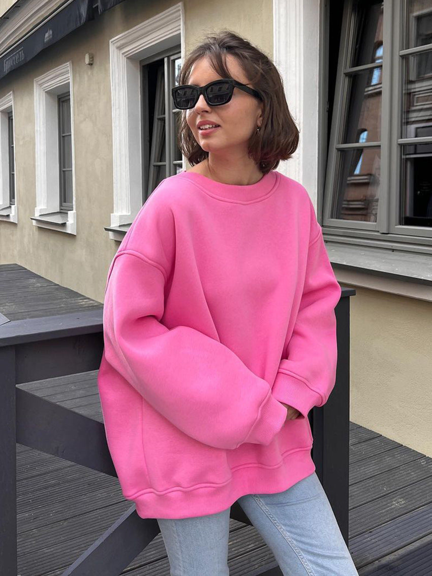 Oversized Heavyweight Crew Neck Sweatshirt in Hot Pink — front view