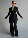 Tailored Two-Button Blazer with Cinched Waist in Black — full-length front view on model