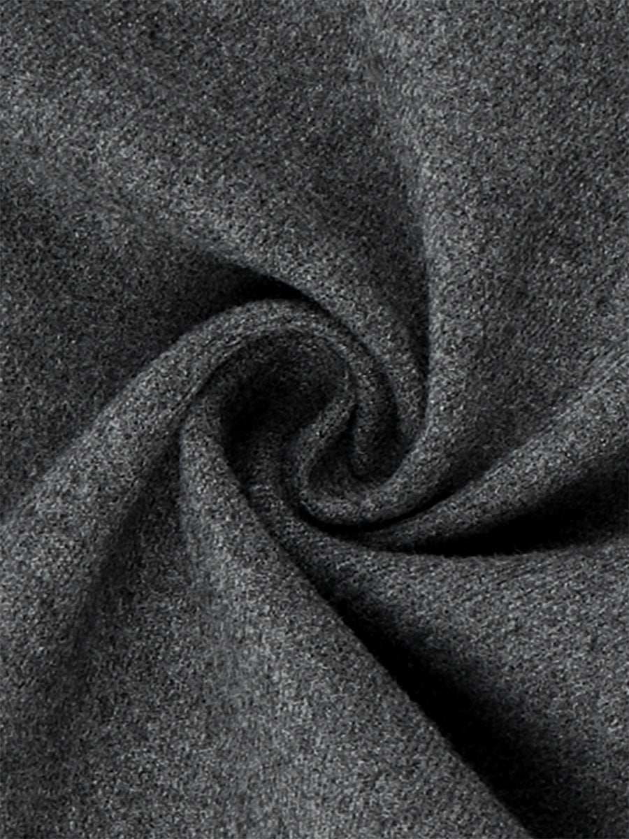 Oversized Double-Breasted Belted Blazer Jacket in Charcoal Gray — fabric close-up