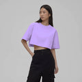 Boxy Cropped Cotton Crew Neck Tee in Lilac — front view on model or garment