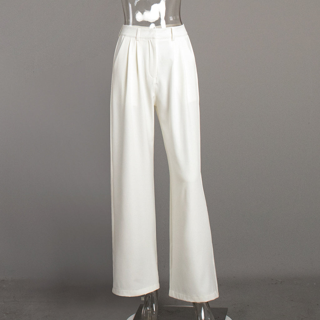 High-Waist Pleated Wide-Leg Trousers in White — front view on mannequin