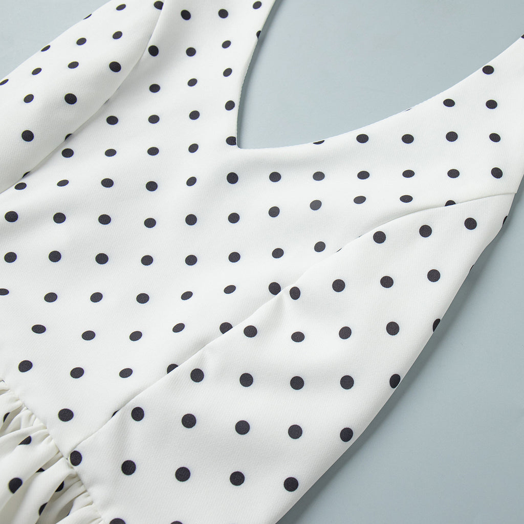 Polka Dot Halter Peplum & Wide-Leg Set in White Dot — close-up of the hem