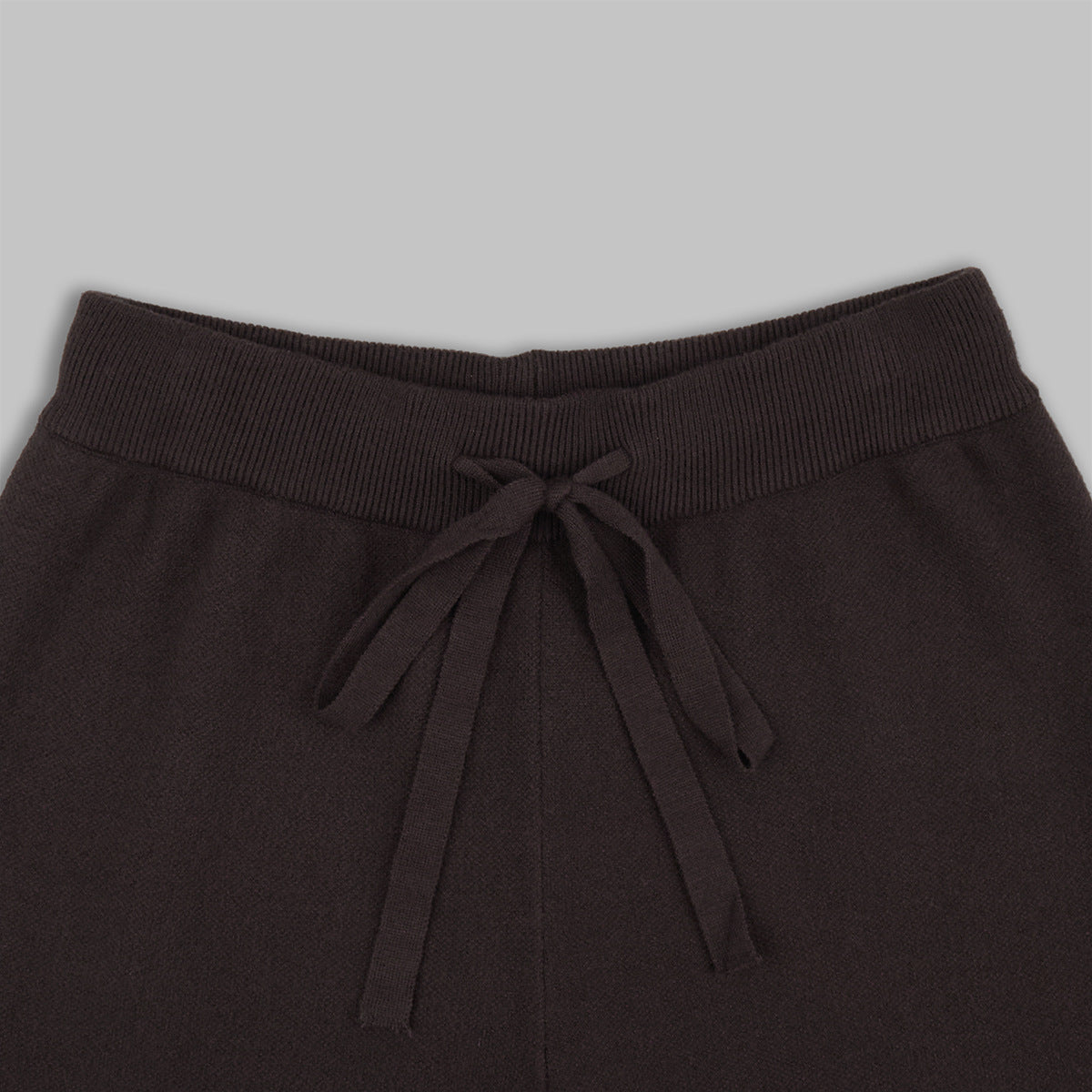Oversized Hooded Zip-Up Knit & Drawstring Wide-Leg Pants Set in Chocolate — close-up of the drawstring waistband