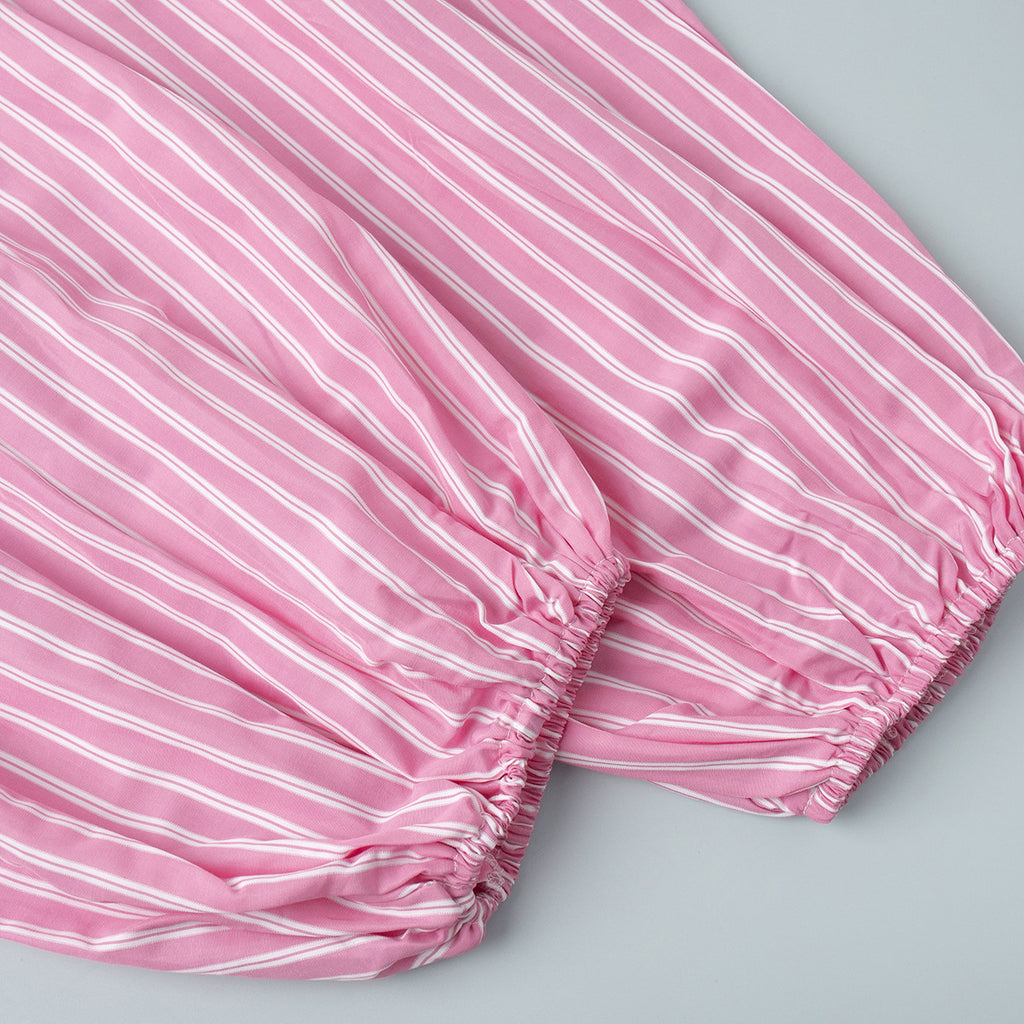 Striped Balloon Harem Pants in Pink Stripe — close-up of the ankle cuff