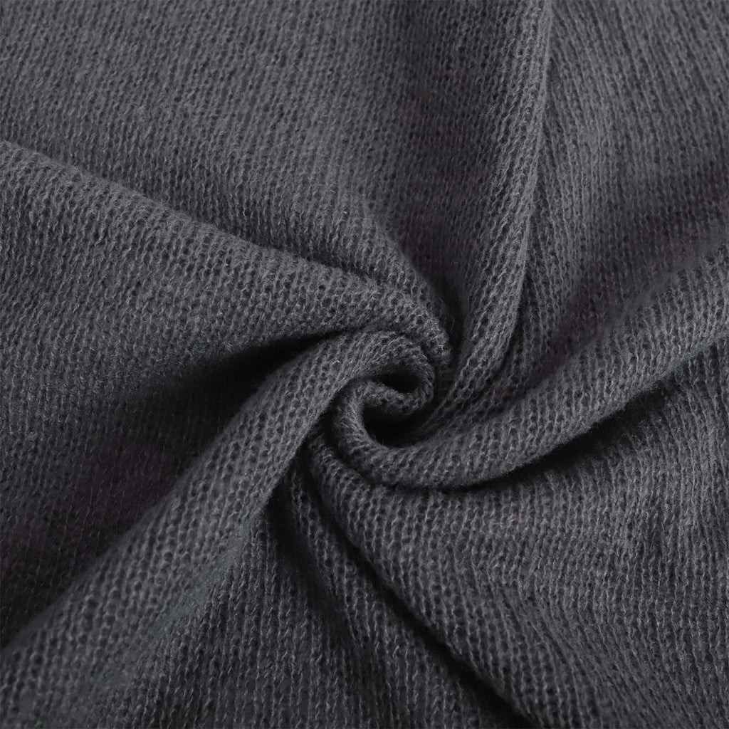 Sheer Open-Knit Bell Sleeve Sweater in Charcoal — close-up of the open knit