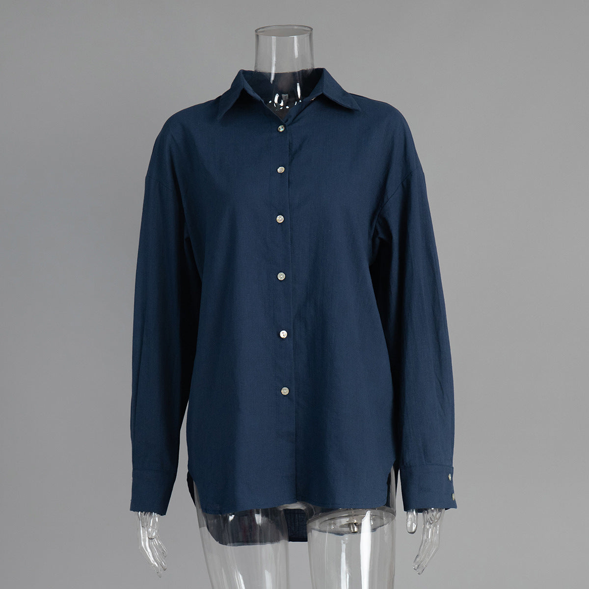 Relaxed Cotton Button-Down Shirt in Navy — front view