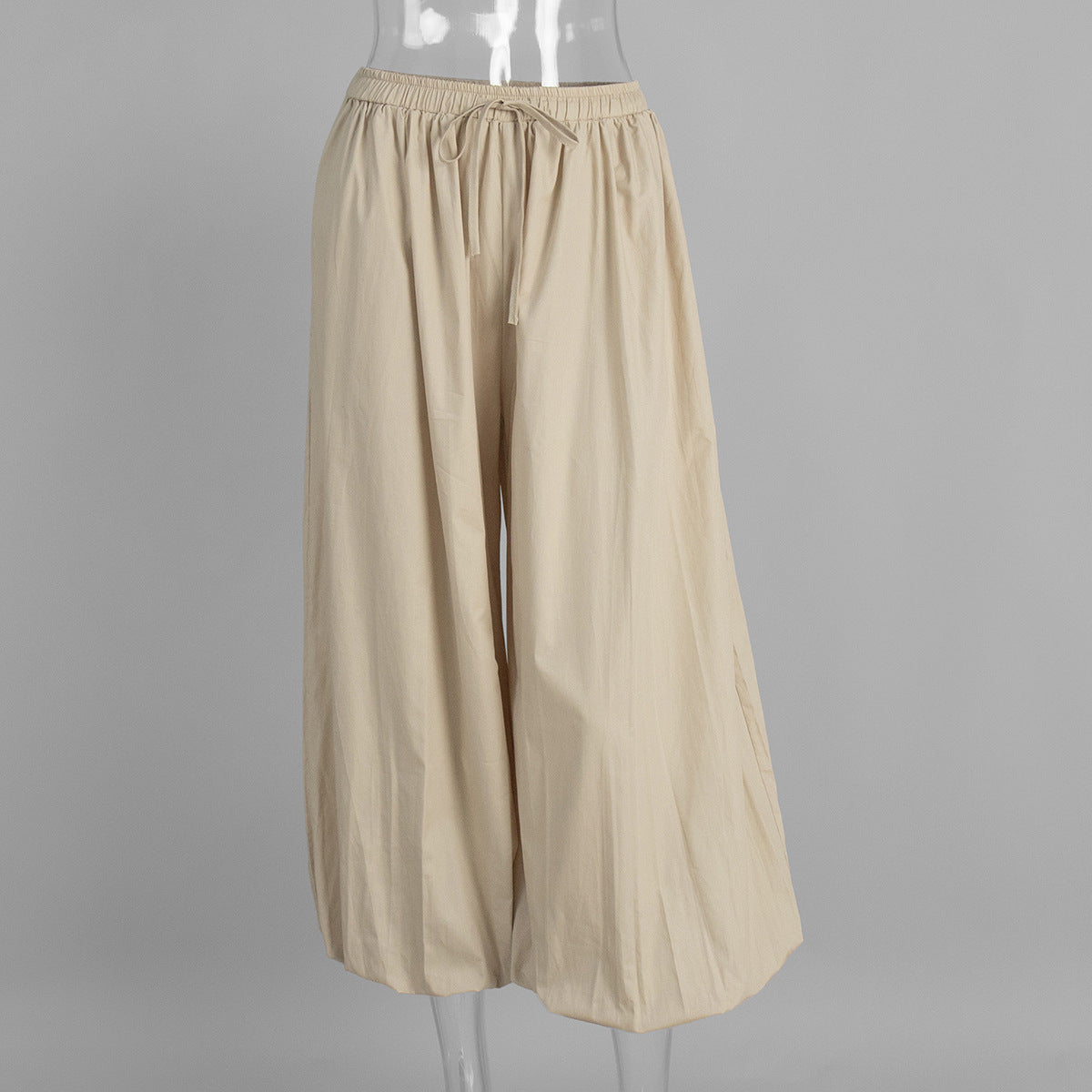 Cotton Balloon Lantern Pants in Khaki — front view on mannequin