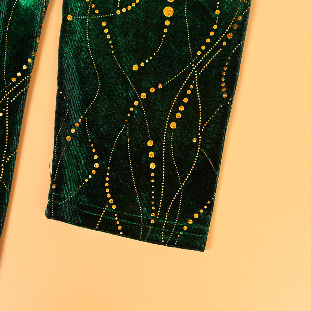 Plus-Size Velvet Mermaid Dress with High-Low Hem in Green — close-up of the sleeve