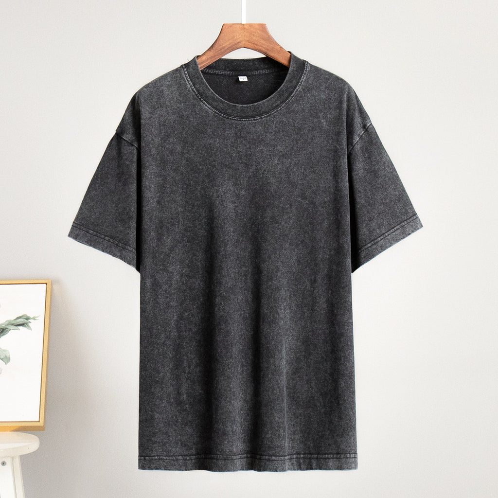 Oversized Washed Cotton Crewneck Tee in Washed Black — on hanger