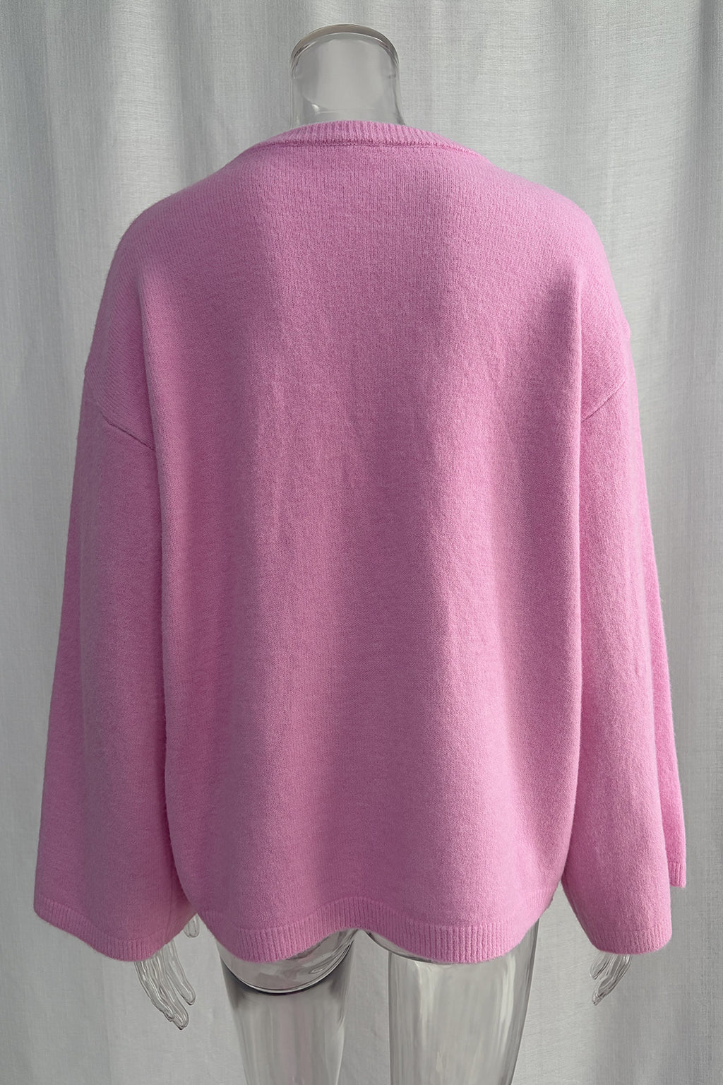 Relaxed Knit Sweater & Maxi Skirt Set with Tie Belt in Bubblegum — sweater back view