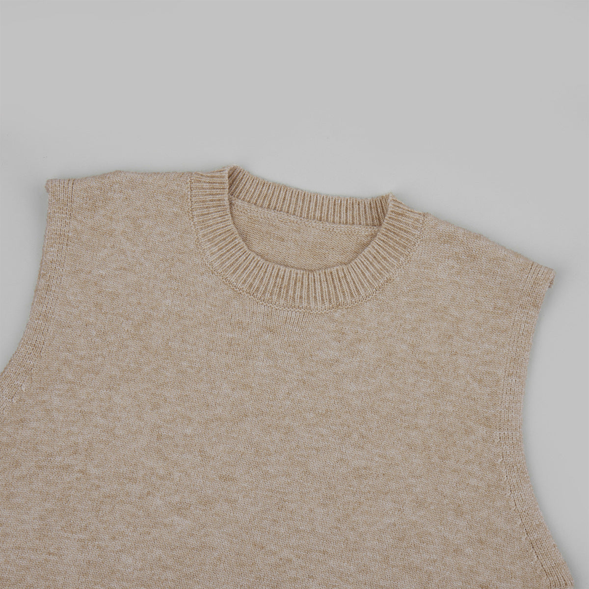 Three-Piece Knit Set: Zip-Up Cardigan, Sleeveless Top & Wide-Leg Pants in Oat — sleeveless top