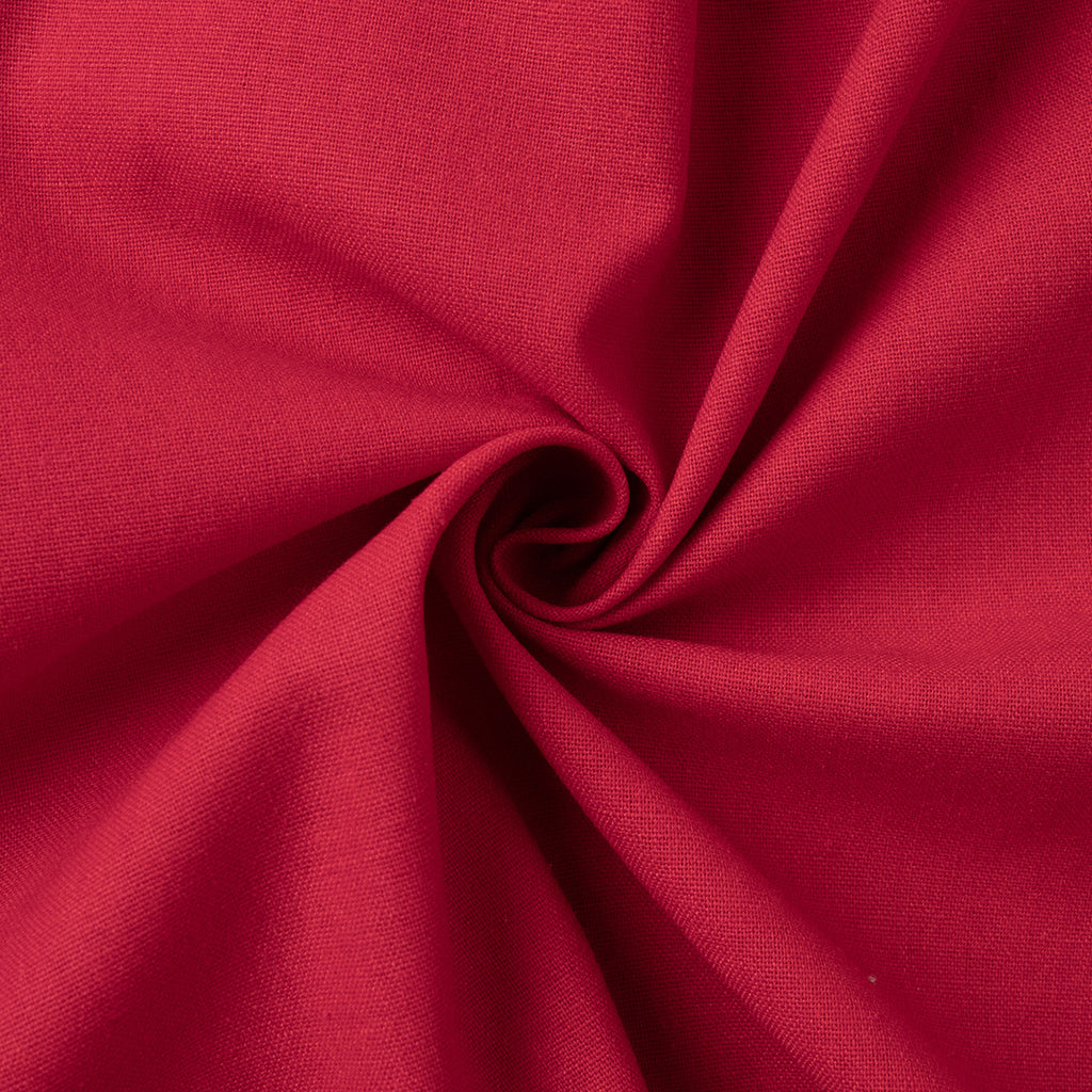 Linen-Blend Long Wrap Duster Dress in Cherry Red — close-up of the linen-blend weave
