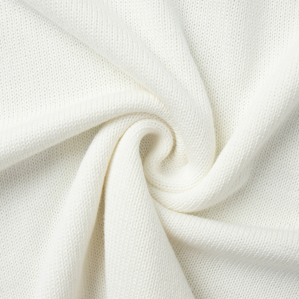 Oversized Open-Back Cotton Knit Sweater in Cream — cotton knit texture close-up