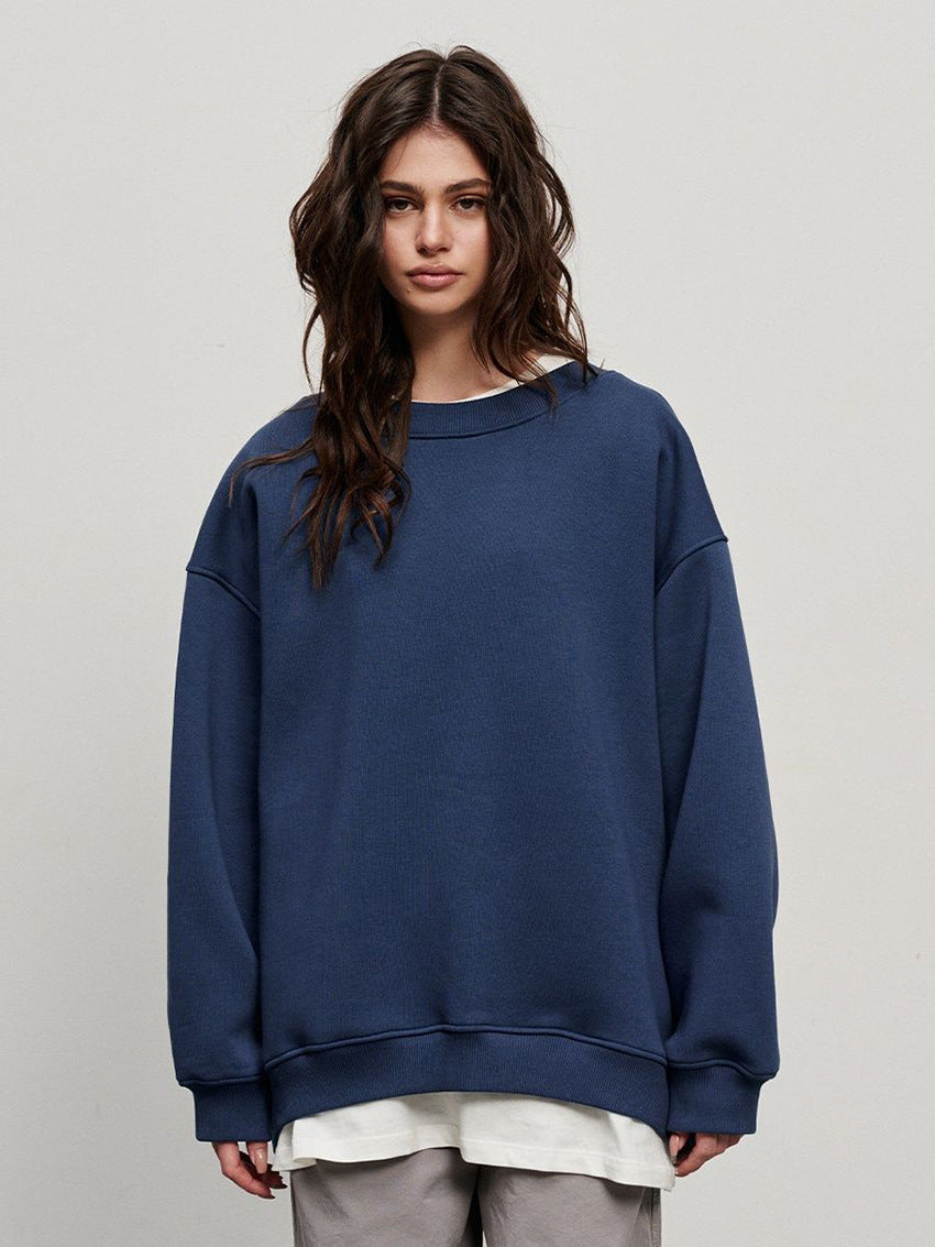 Oversized Heavyweight Crew Neck Sweatshirt in Navy — front view on model
