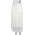 Satin Midi Skirt with Lace Hem in Ivory — front view on mannequin