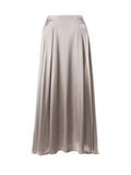 Satin A-Line Midi Skirt with Elastic Waist in Champagne — flat view