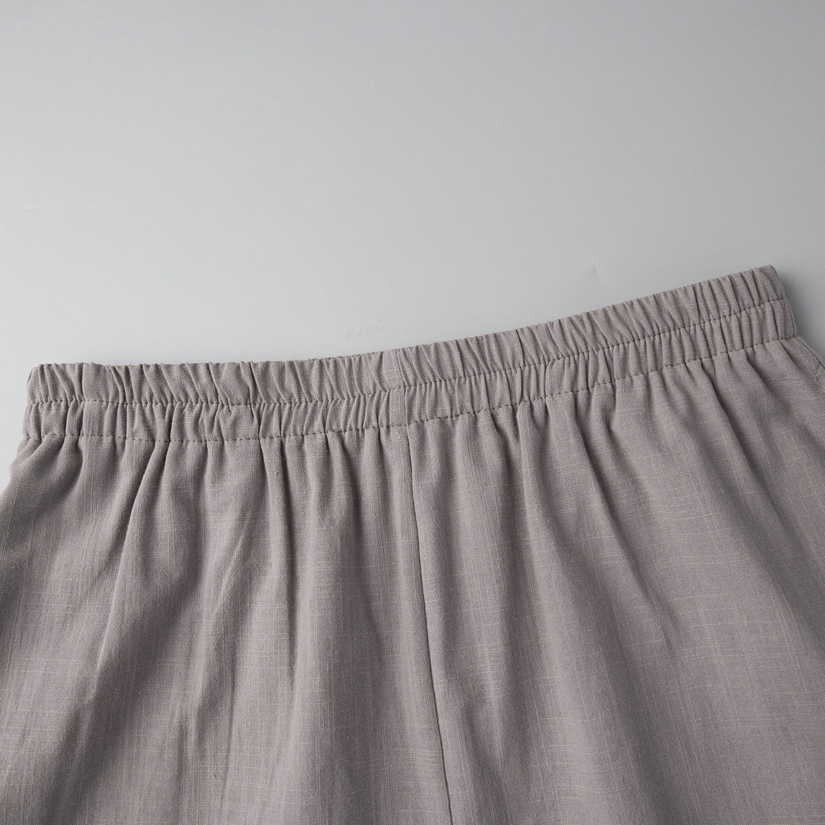 Oversized Cotton Shirt & Elastic-Waist Shorts Set in Taupe — close-up of the elastic waistband