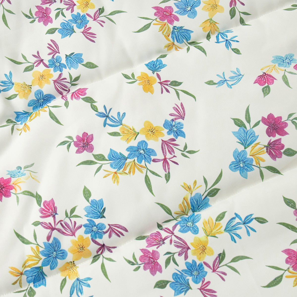 Floral Print Puffer Jacket with Stand Collar in Cream Floral — floral print close-up