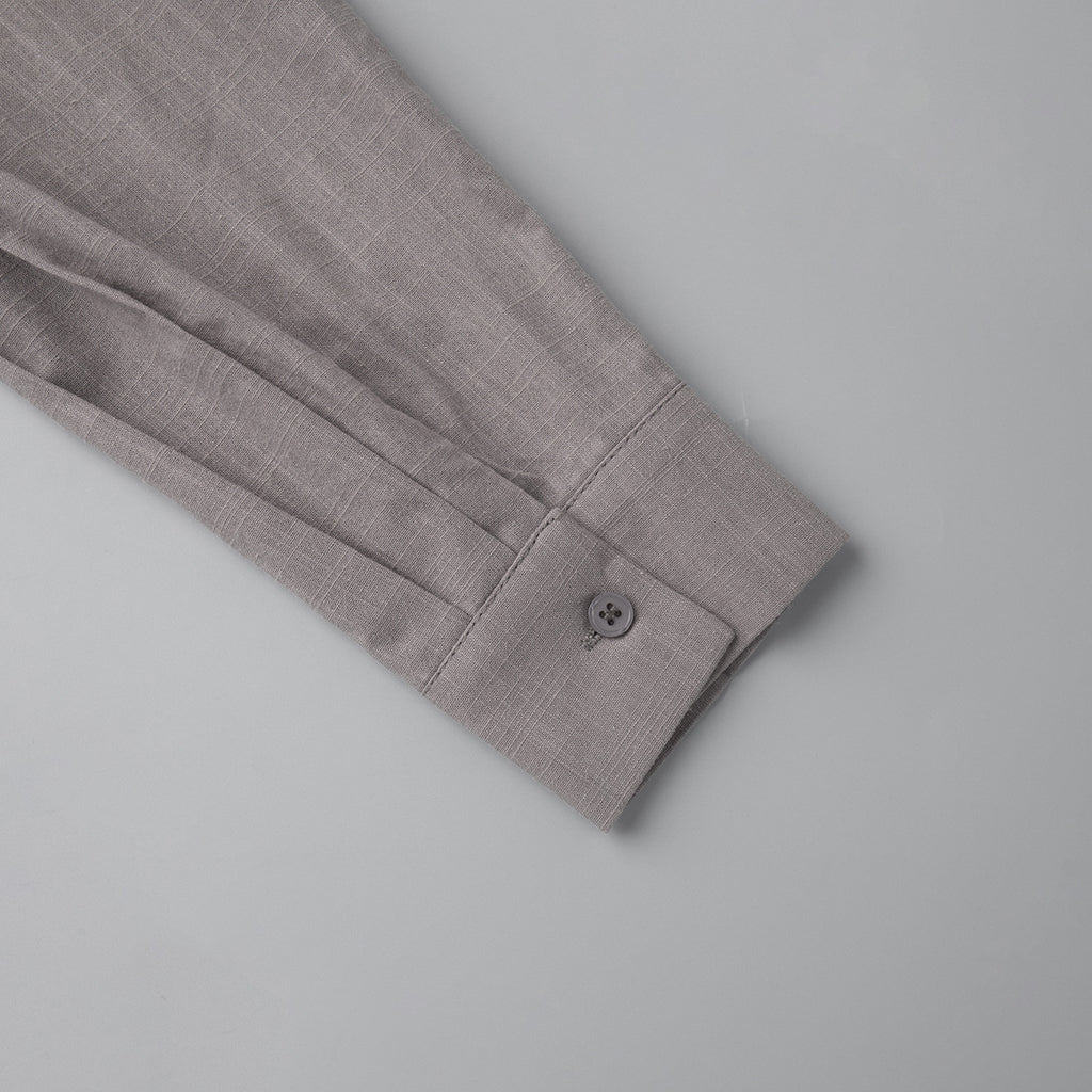 Oversized Cotton Shirt & Elastic-Waist Shorts Set in Taupe — close-up of the sleeve cuff
