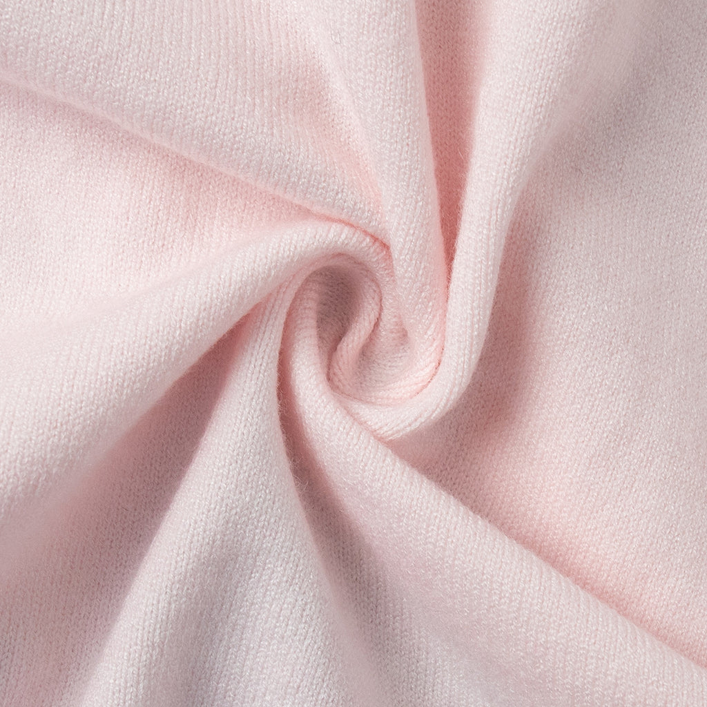 Fitted Cropped Ribbed Knit Cardigan in Blush Pink — fabric close-up