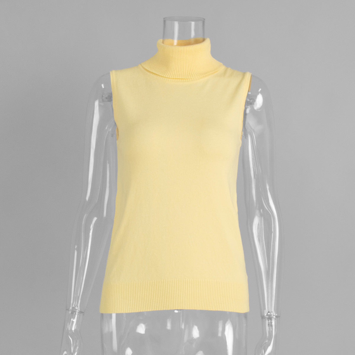 Sleeveless Turtleneck Knit Top & Cardigan Twin Set in Butter Yellow (Top Only) — front view