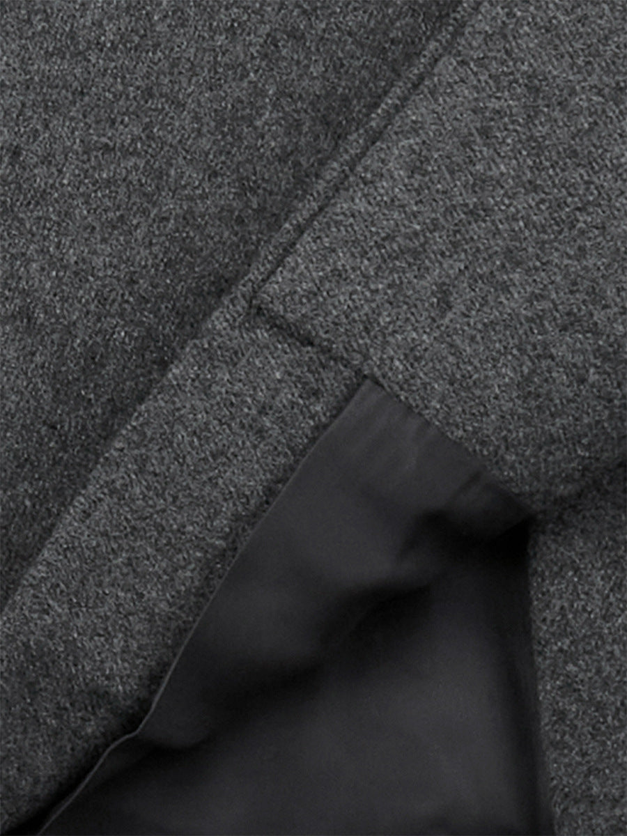 Oversized Double-Breasted Belted Blazer Jacket in Charcoal Gray — close-up of the lining
