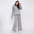 Contrast-Stripe Knit Sweater and Pants Set in Gray — front view on model