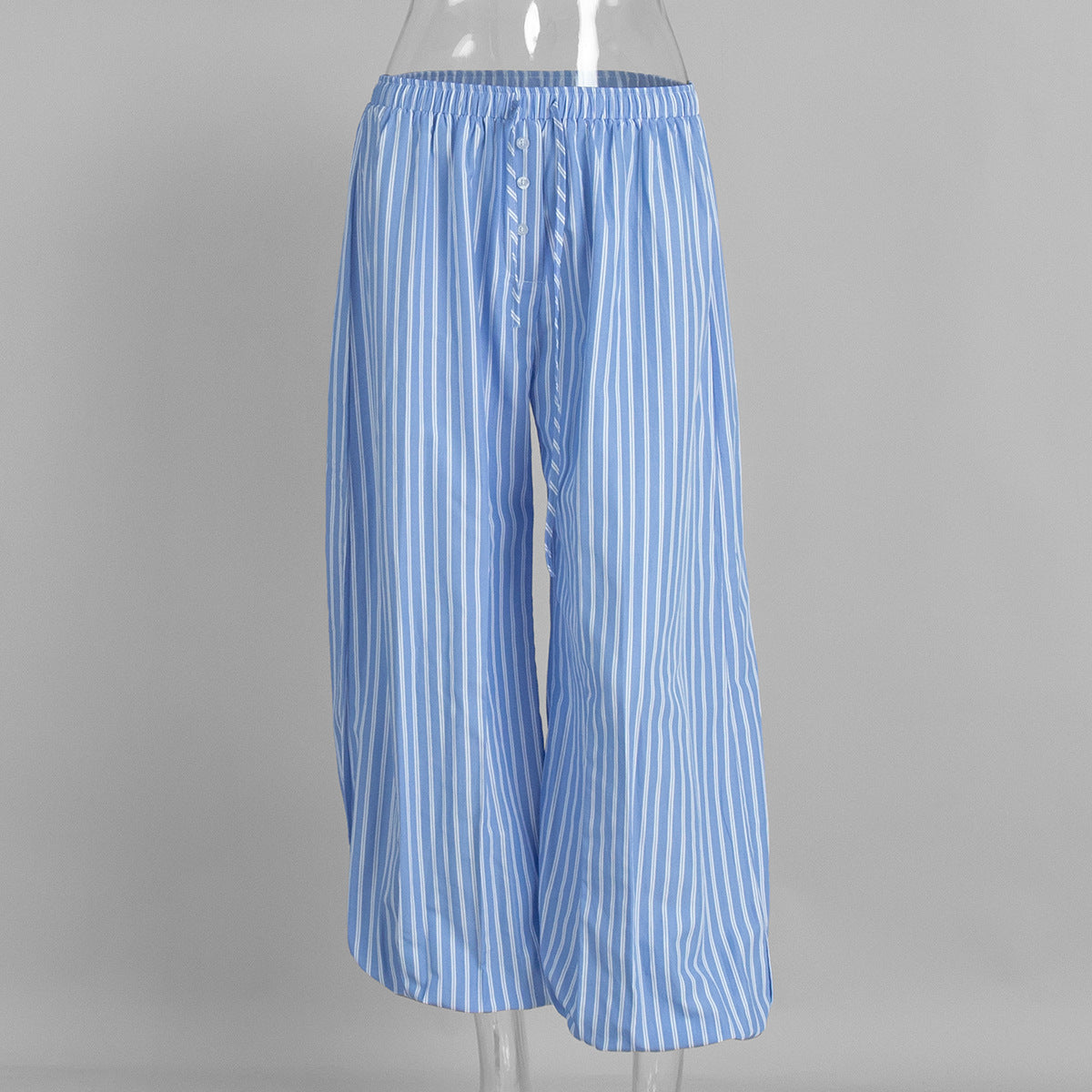 Striped Balloon Harem Pants in Blue Stripe — front view on mannequin