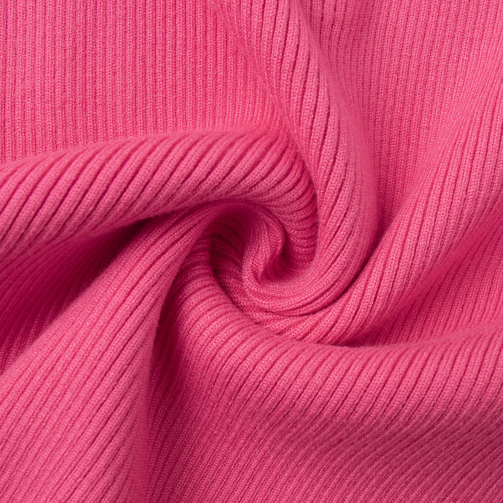 Quarter-Zip Polo Collar Ribbed Sweater in Hot Pink — rib knit texture close-up