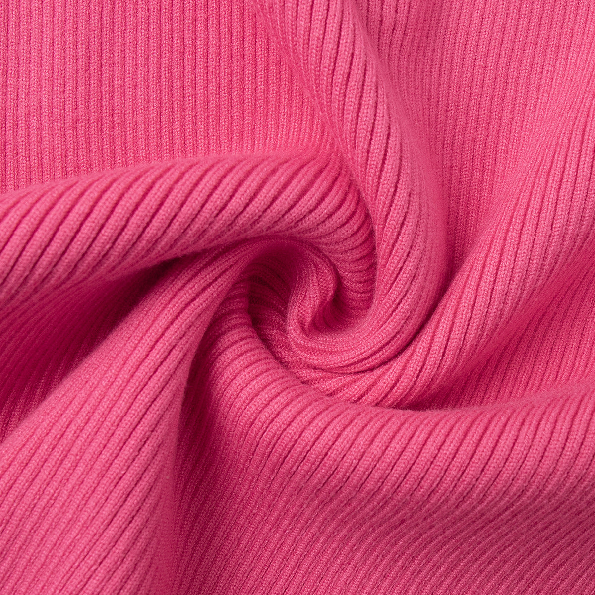 Quarter-Zip Polo Collar Ribbed Sweater in Hot Pink — rib knit texture close-up