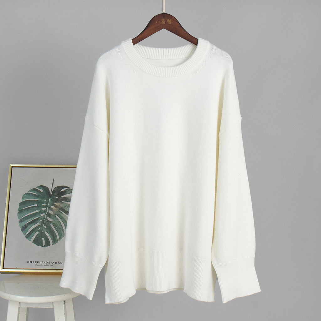 Slouchy Oversized Crew Neck Sweater in Ivory — front view
