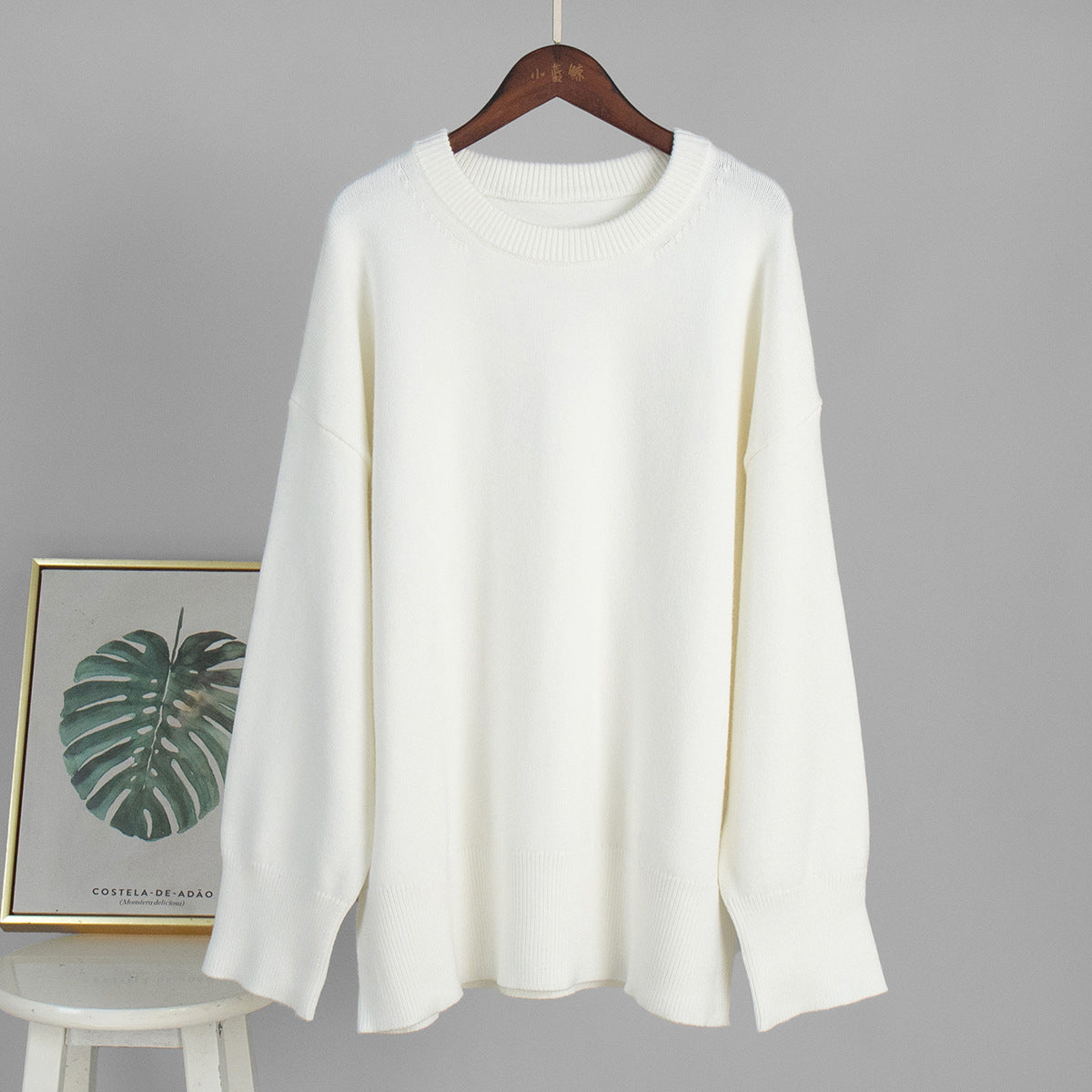 Slouchy Oversized Crew Neck Sweater in Ivory — front view